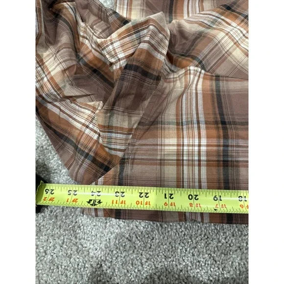 Wrangler Men's Western Shirt Large Brown Plaid, Pearl Snap-Up, Long Sleeve - Picture 5 of 6